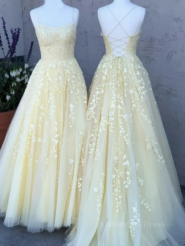 Super Sale Backless Yellow Tulle Long Lace Corset Prom Dresses, Open Back Yellow Lace Corset Formal Evening Dresses outfit Super Sale Backless Yellow Tulle Long Lace Corset Prom Dresses, Open Back Yellow Lace Corset Formal Evening Dresses outfit
