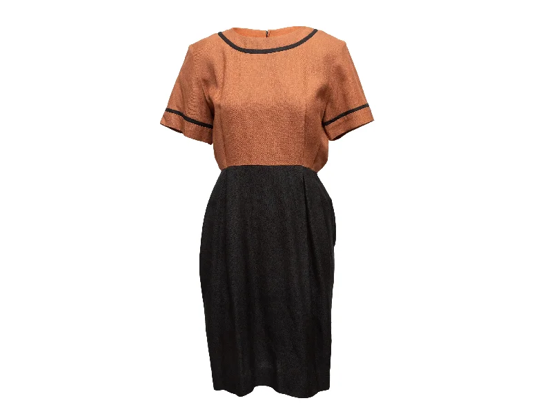 Can't Be Beat Vintage Brown & Black Balmain Ivoire 1980s Linen Dress Size EU 40