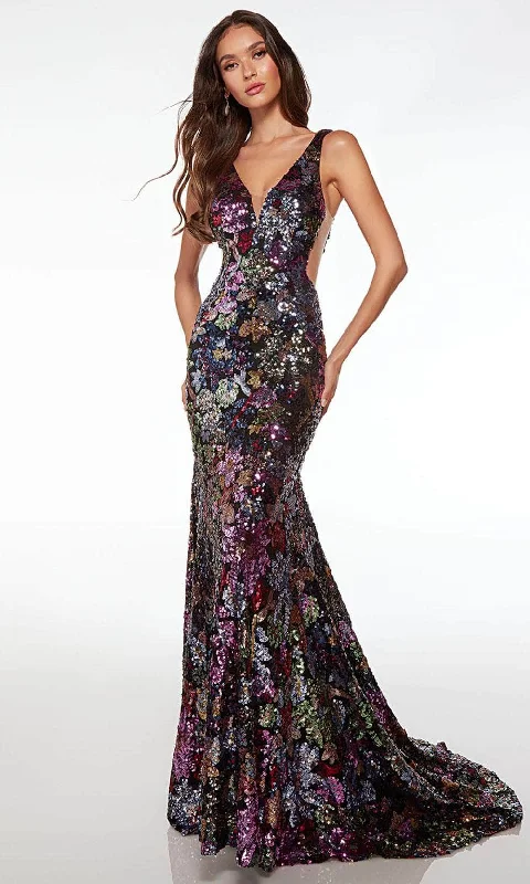Final Clearance Alyce Paris 61667 - Floral Sequin Sleeveless Prom Dress