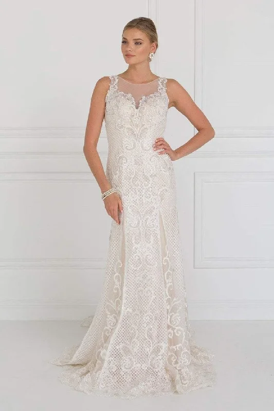 Early Access Elizabeth K Bridal - GL1588 Sleeveless Scroll Ornate Lattice Sheath Gown
