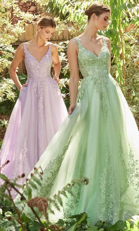Limited Availability Andrea and Leo A1125 - V-Neck Lace Pleated Prom Gown