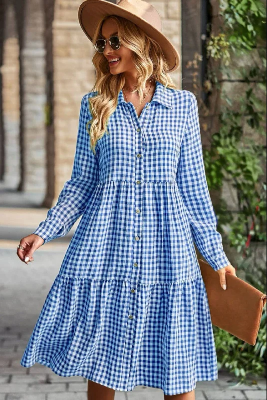 Early Access Gingham Midi Dress- Blue and White