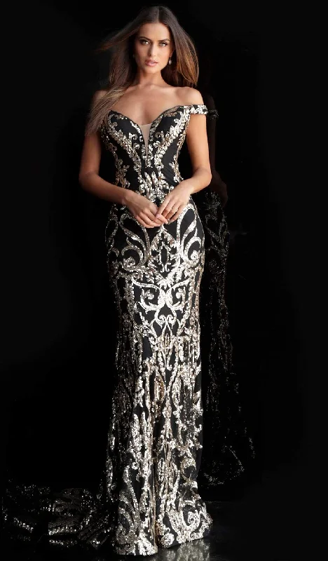 Early Access Jovani - 63349 Elaborate Metallic Sequined Off Shoulder Gown