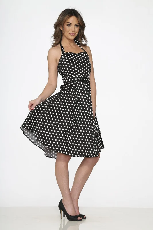Exclusive Deal Black White Polka Dot Halter Dress