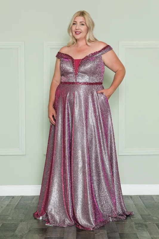 Bargain Blast Plus Size Off Shoulder Metallic Glitter Gown by Poly USA W1096