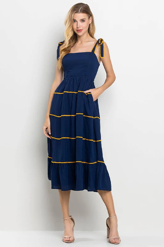 Super Sale Tiered Midi Dress- Navy/Gold