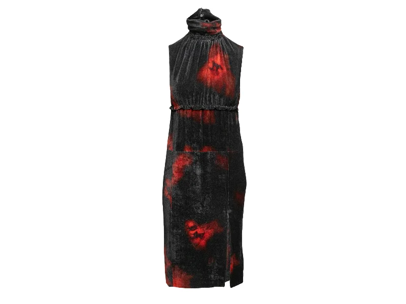 Early Access Black & Red Altuzarra Indira Velvet Tie-Dye Dress Size US S