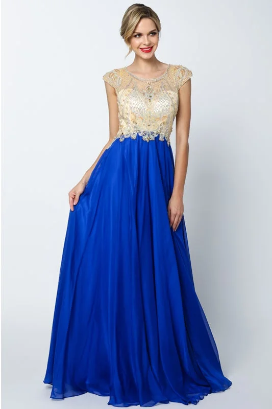 Exclusive Deal Beaded Long Cap Sleeve Dress by Juliet 636