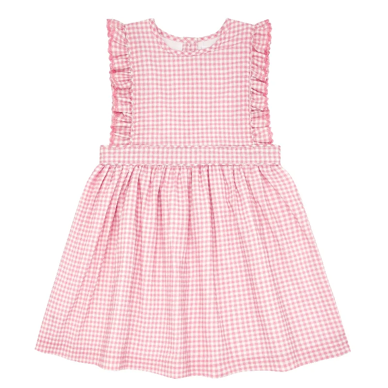 Discount Mania girls pink guava gingham pinafore dress
