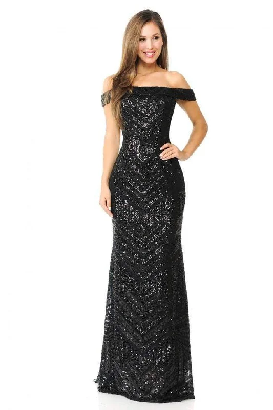 Final Sale Lenovia - 5224 Sequined Off-Shoulder Trumpet Dress