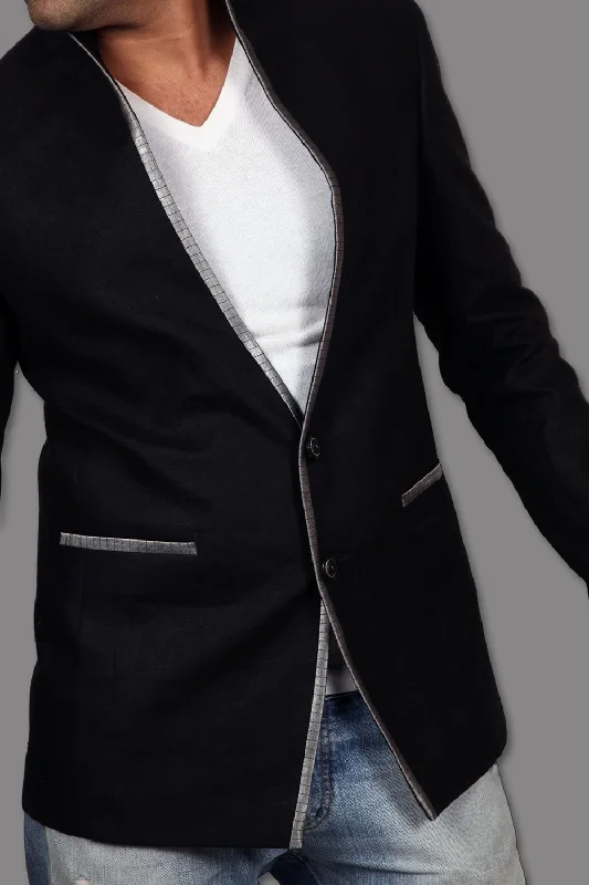 Price Buster Glamorous Black Linen Blazer for Men