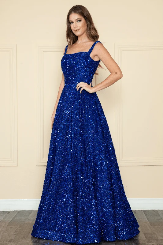 Huge Discounts Poly USA 9106 - Square Neck Sequin Gown