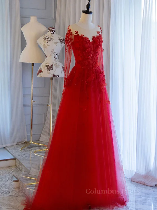 Huge Savings Red round neck tulle lace long Corset Prom dress, red evening dress outfit Huge Savings Red round neck tulle lace long Corset Prom dress, red evening dress outfit