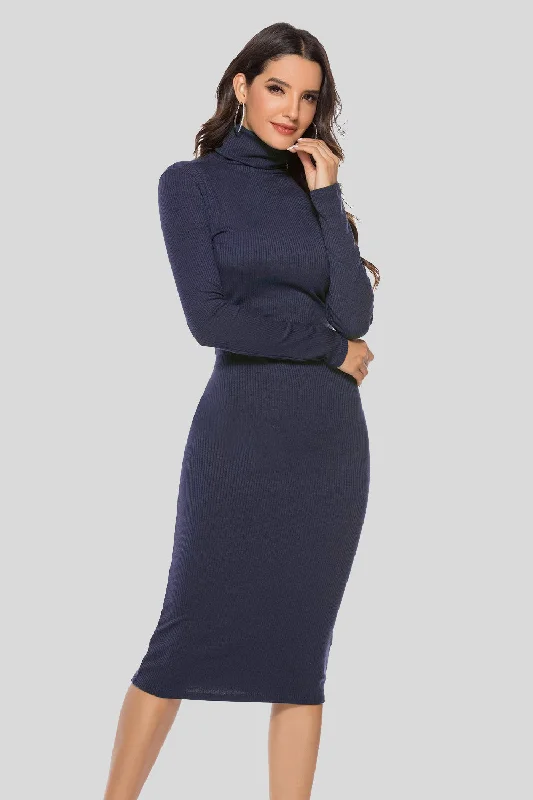 Online Only Eliza Ribbed Turtleneck Dress In Multi Colors
