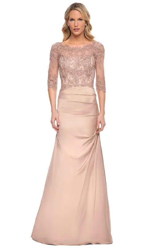 Exclusive Access La Femme 30162 - Lace And Satin Sheer Gown