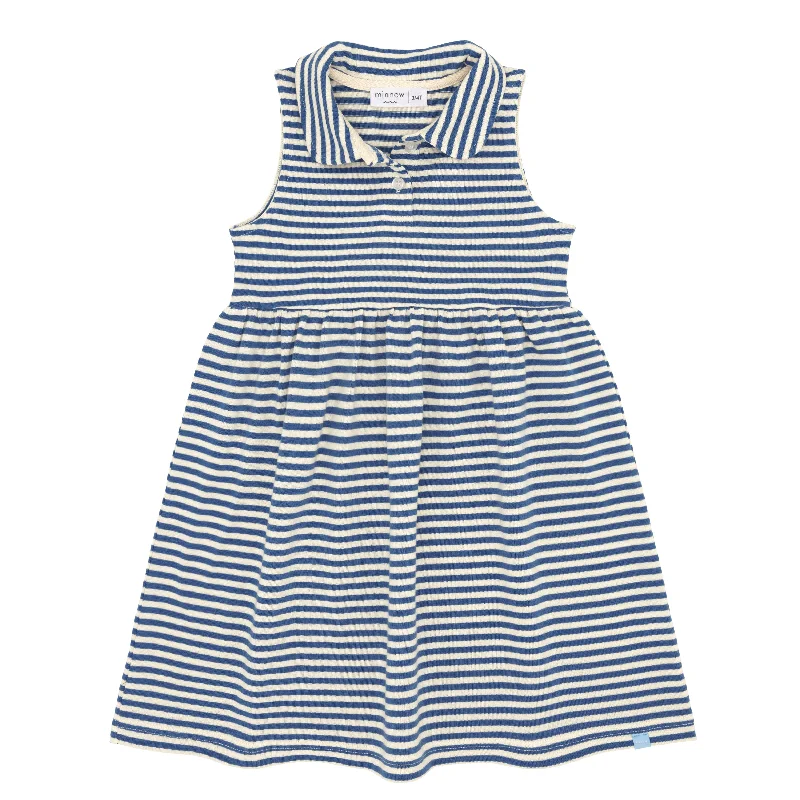 Blowout Sale girls cream and denim blue stripe tennis dress