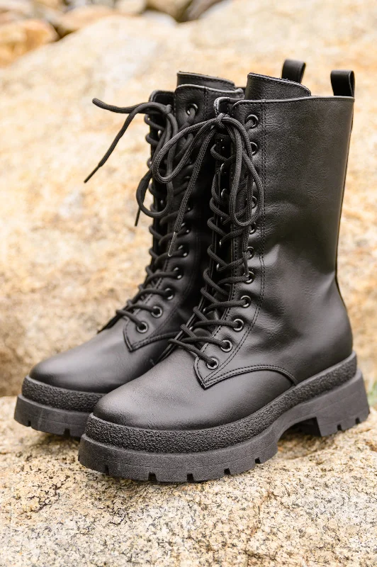 Early Access Fresh Feels Combat Boots In Black