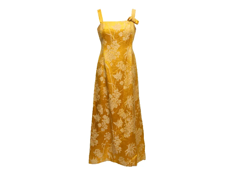 Factory Direct Sale Vintage Yellow Branell Floral Jacquard Gown Size US M/L