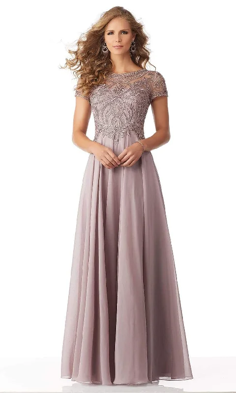 Final Sale MGNY By Mori Lee - 71824 Embellished Bateau Chiffon A-line Dress