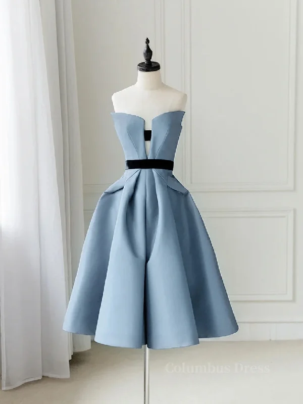 New Deals Blue satin short Corset Prom dress, blue Corset Homecoming dress outfit