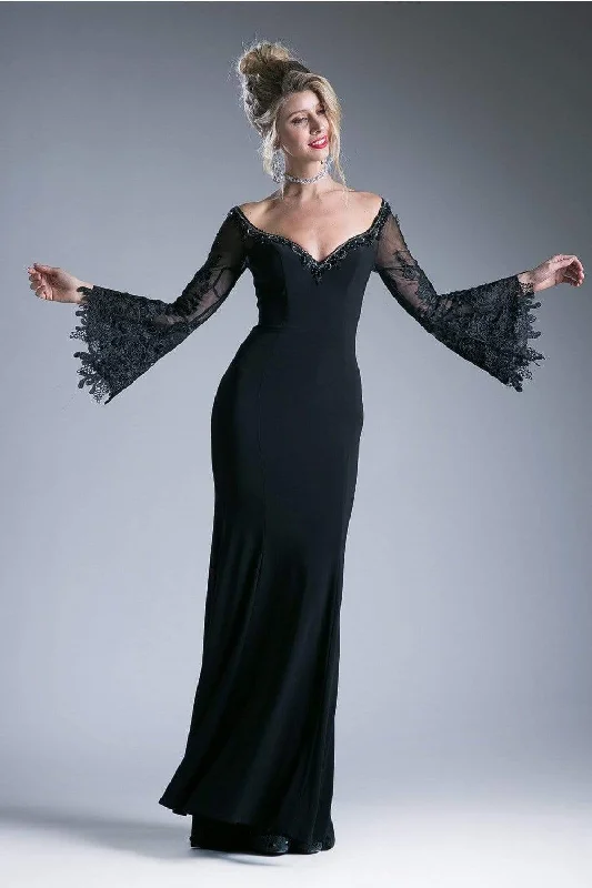 Act Fast Cinderella Divine - Embellished Lace Bell Sleeve Sheath Dress