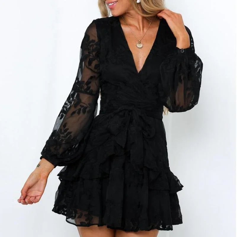 YEAR-End Sale Women's Summer A-Line Ruffled V-Neck Mini Dress