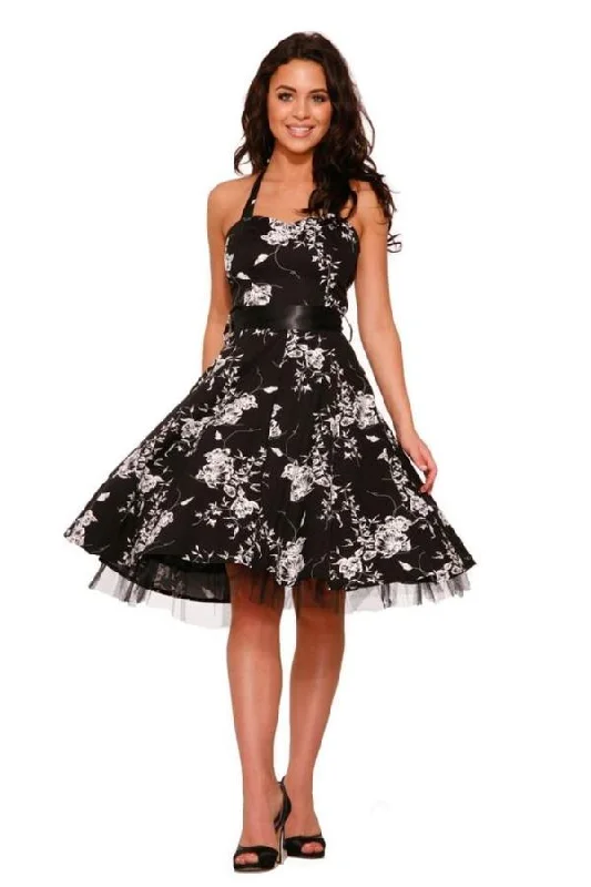 Bargain Bin Graphite Flower Halter Dress Black