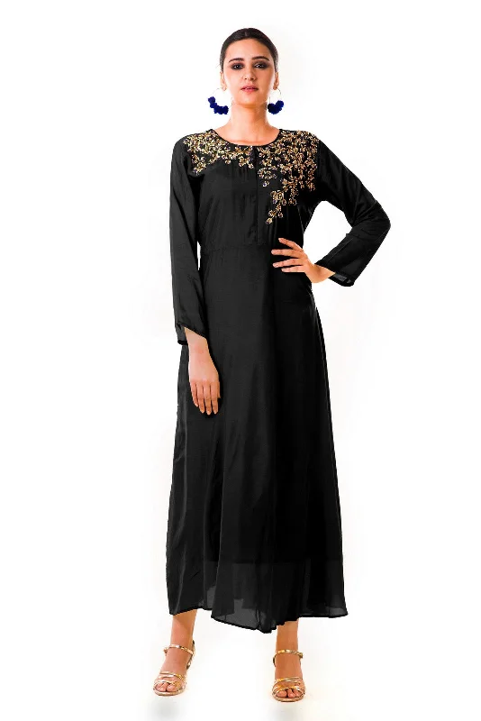 Massive Deals Black Sequin Work Silk Tunic
