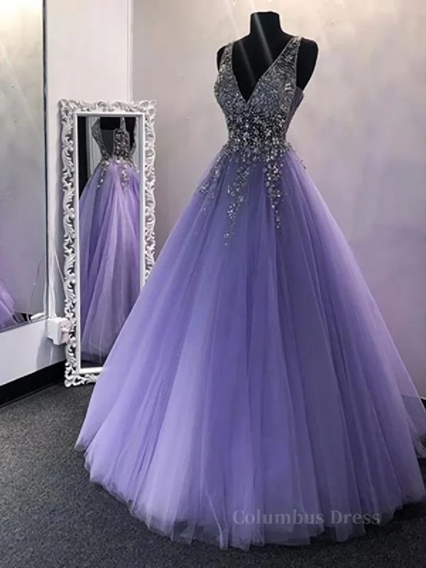 Huge Discounts A Line V Neck Purple Beaded Long Corset Prom Dresses, Lilac Long Corset Formal Evening Dresses with Beadings outfit Huge Discounts A Line V Neck Purple Beaded Long Corset Prom Dresses, Lilac Long Corset Formal Evening Dresses with Beadings outfit