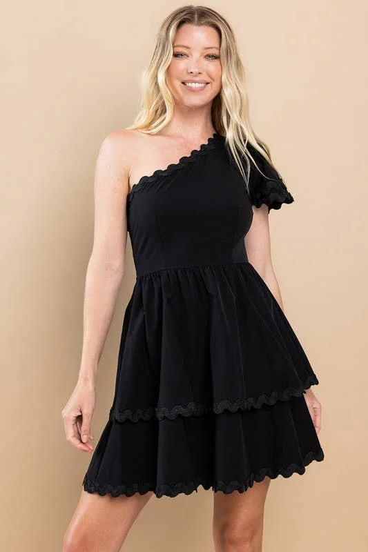 Steals and Deals One Shoulder Black Dress