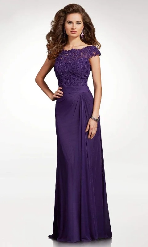 Mega Sale Clarisse - M6531 Lace Scalloped Bateau Chiffon Sheath Dress