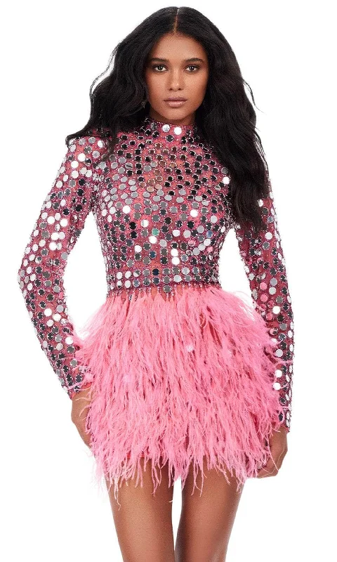 Mega Sale Ashley Lauren 4673 - Long Sleeve Mirror Embellished Cocktail Dress