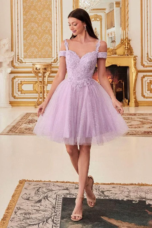Fantastic Offers Ladivine CD0132 - Cold Shoulder Glitter Tulle Short Dress