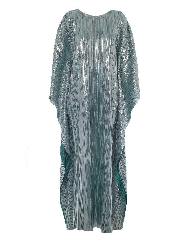Can't Miss Giselle Metallic Green Plisse Kaftan Dress
