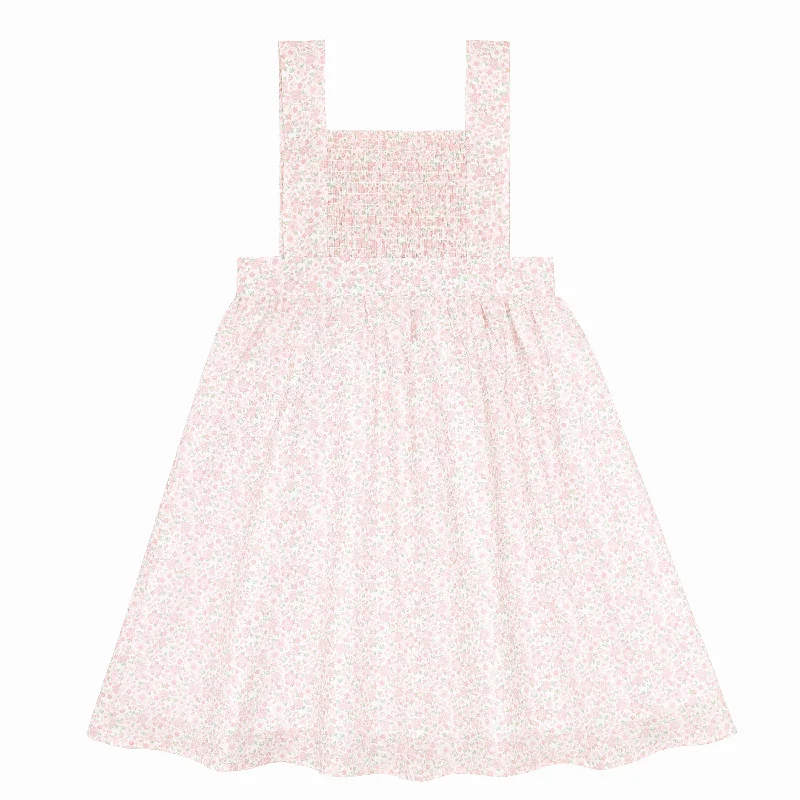 Online Only girls antique floral smocked bib dress