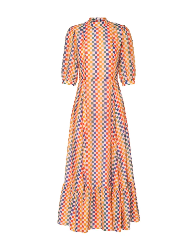 Quick Sale Greta Rainbow Puzzle Print Silk Voile Maxi Dress