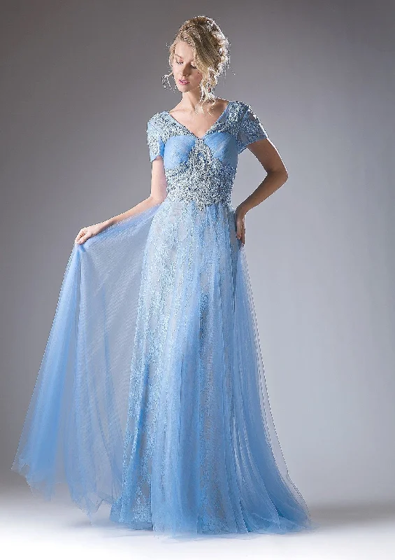 Overstock Beaded Lace Short Sleeve Gown by Cinderella Divine CD004