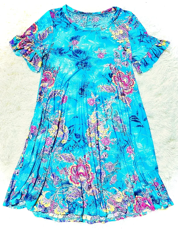 Overstock Sale Turquoise Paisley Floral Dress With Pockets