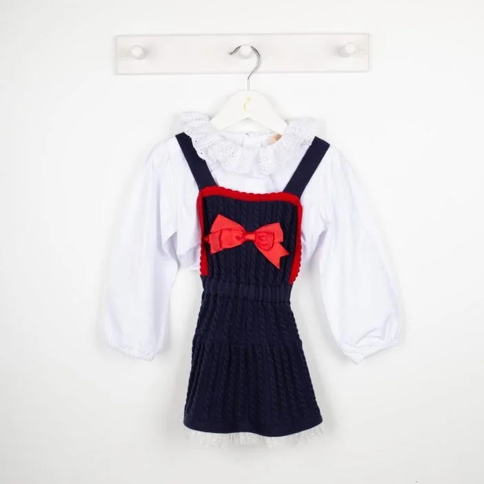 Special Savings Navy & Red Cable Knit Pinafore Dress 2 Piece Set