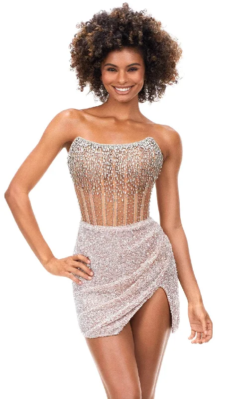 Super Sale Ashley Lauren 4564 - Scoop Strapless Beaded Short Dress