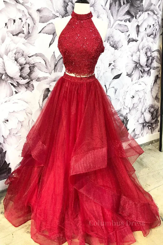 The Best Prices Burgundy two pieces tulle lace long Corset Prom dress, lace evening dress outfit The Best Prices Burgundy two pieces tulle lace long Corset Prom dress, lace evening dress outfit