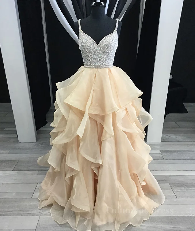 Special Offer Unique champagne tulle sequin long Corset Prom dress, champagne evening dress outfit Special Offer Unique champagne tulle sequin long Corset Prom dress, champagne evening dress outfit