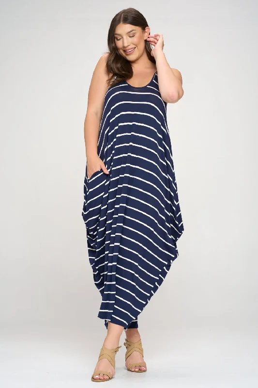 Loyalty Reward Striped Spaghetti Strap Pocket Maxi Dress