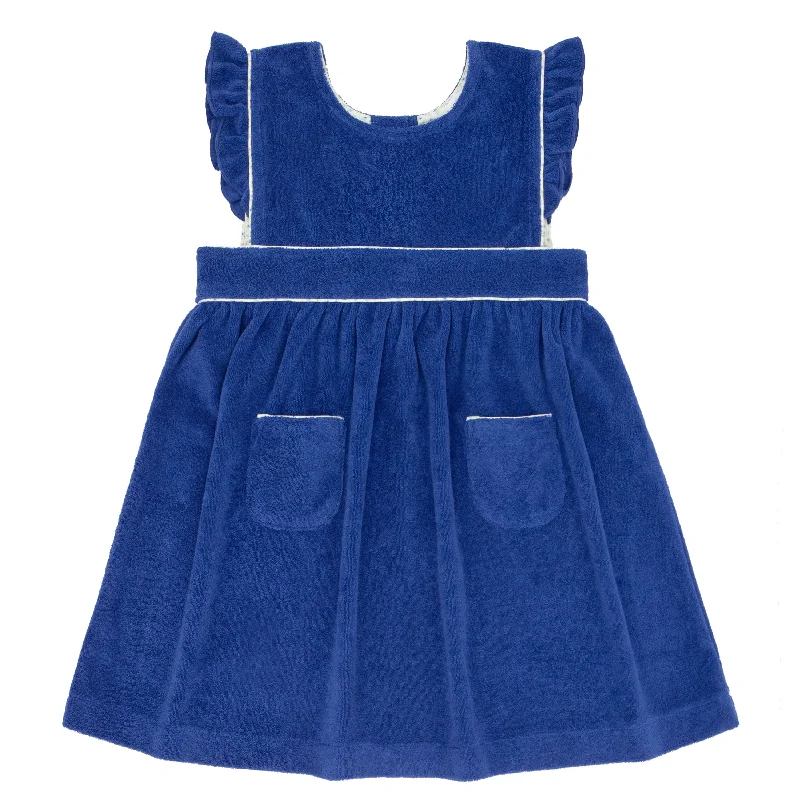 Last Chance girls cove blue french terry ruffle sleeve pinafore dress