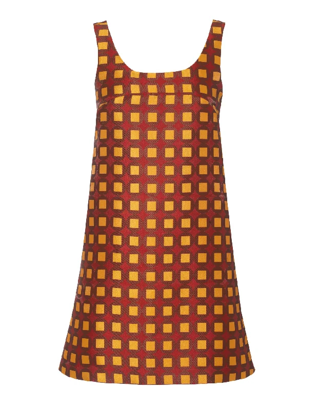 Huge Savings Sofia Dark Red Mosaic Silk Jacquard Dress