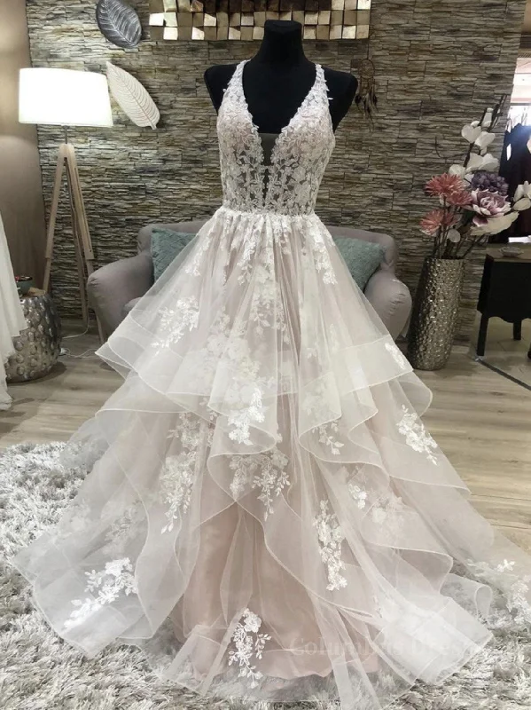 Deal Dash Champagne v neck tulle lace long Corset Prom dress, champagne evening dress outfit Deal Dash Champagne v neck tulle lace long Corset Prom dress, champagne evening dress outfit