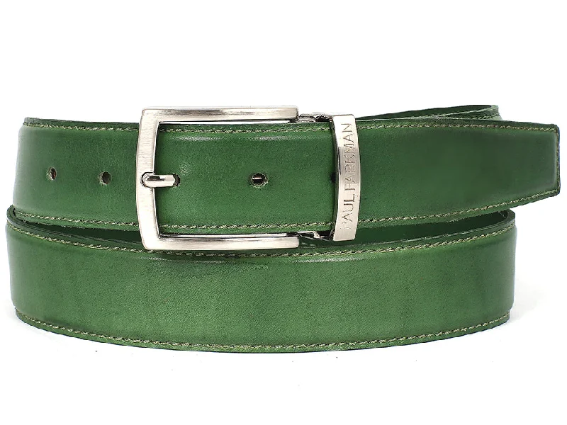 Shop and Save PAUL PARKMAN Men's Leather Belt Hand-Painted Green (ID#B01-LGRN)