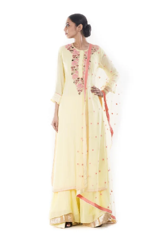 Closeout Hand Embroidered Yellow Sharara Set