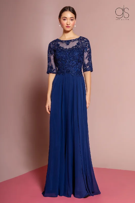 Lowest Price Long Mid Sleeve Chiffon Dress by Elizabeth K GL2681
