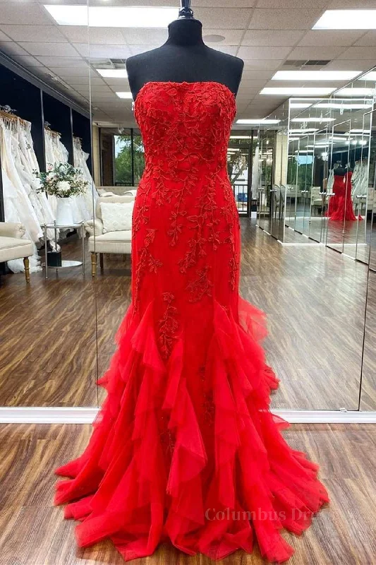Midnight Sale Strapless Red Mermaid Lace Corset Prom Dresses, Red Mermaid Lace Corset Formal Evening Dresses outfit Midnight Sale Strapless Red Mermaid Lace Corset Prom Dresses, Red Mermaid Lace Corset Formal Evening Dresses outfit